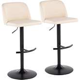 Toriano Adjustable Bar Stool in Cream Leatherette, Black Steel & T Footrest (Set of 2)